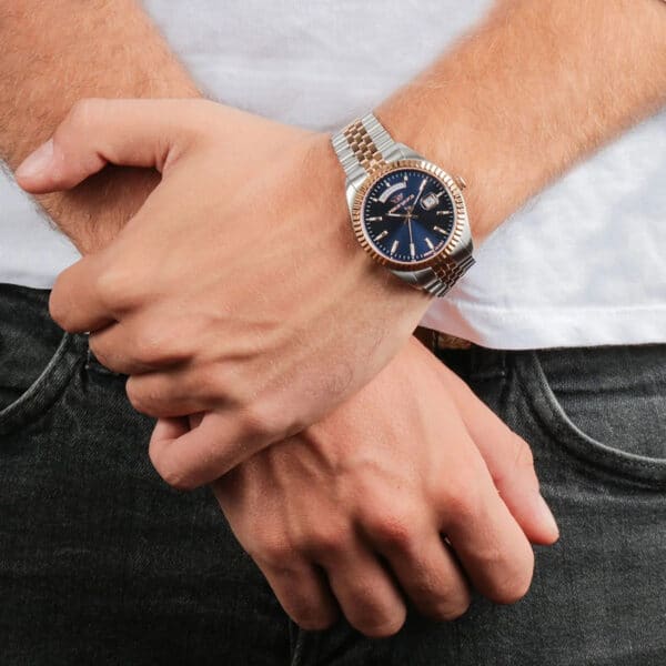 Orologio philip watch caribe acciaio, nero, oro rosa 46mm indossato