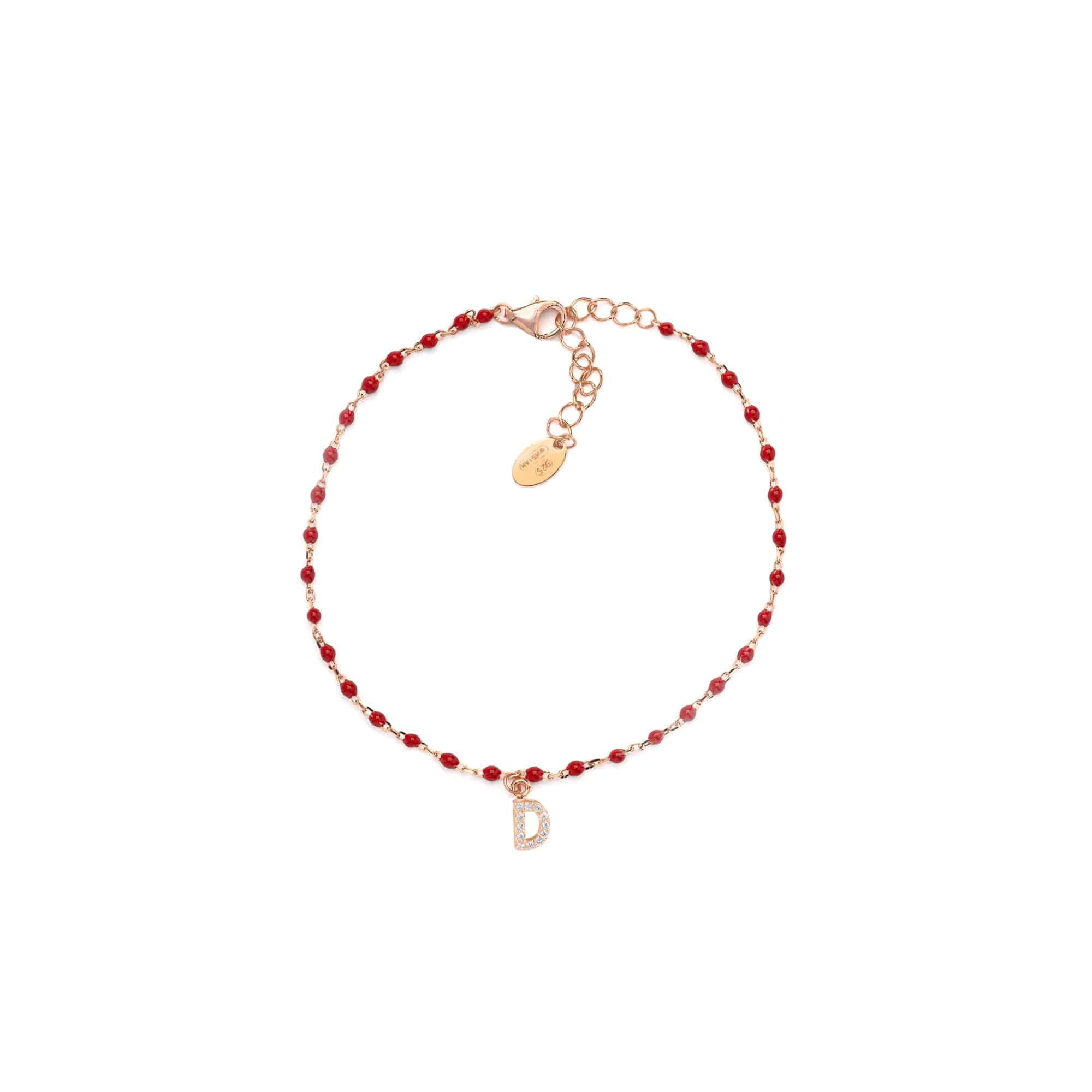 Bracciale Yes I am smalto rosso iniziale D