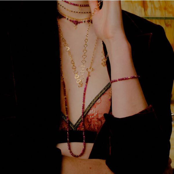 Bracciale Maman et Sophie con pietre rubino sfaccettato alternate ad elementi decorativi in argento. - immagine 2
