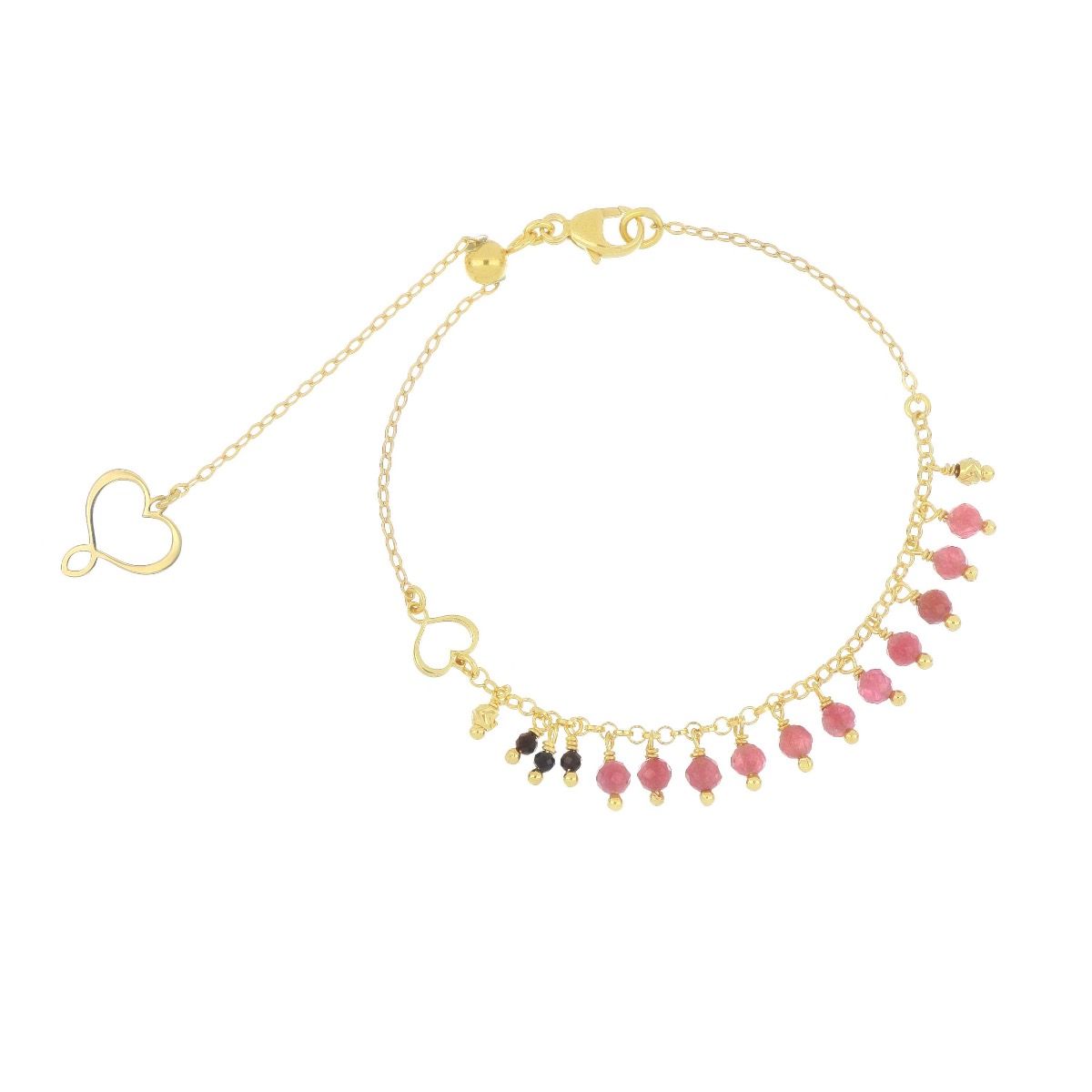 Bracciale Maman et Sophie con pietre di spinello sfaccettato e tormalina pendenti, sfere decorative e cuore maman.